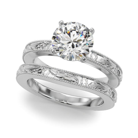 Silver Round Solitaire Milgrain Engagement Ring with Filigree Band and Four-Prong Setting 2