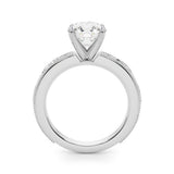 Silver Round Solitaire Milgrain Engagement Ring with Filigree Band and Four-Prong Setting