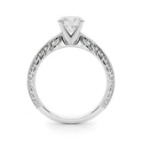 Silver Round Solitaire Milgrain Engraved Band with Four-Prong Setting 1