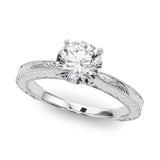 Silver Round Solitaire Milgrain Engraved Band with Four-Prong Setting 2