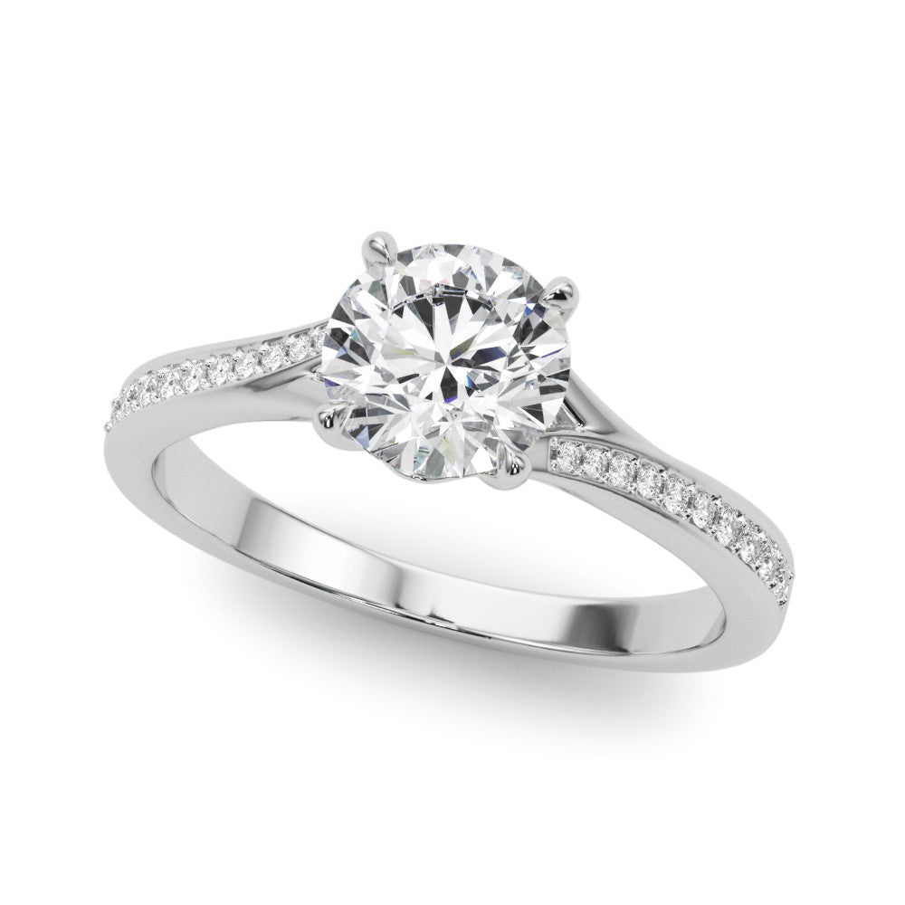10K White Gold 1.54 Carat D VS1 Round Solitaire Pavé Band with Four-Prong Setting
