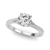 10K White Gold 1.54 Carat D VS1 Round Solitaire Pavé Band with Four-Prong Setting