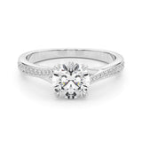 14K White Gold 2.00 Carat F VS1 Round Solitaire Pavé Band with Four-Prong Setting
