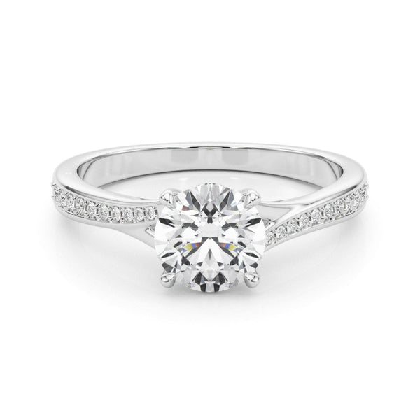 10K White Gold 1.54 Carat D VS1 Round Solitaire Pavé Band with Four-Prong Setting