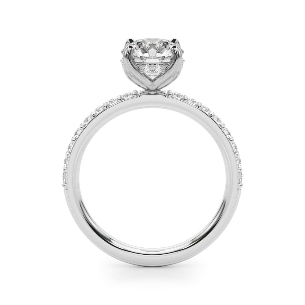 Silver Round Solitaire Pavé Diamond Engagement Ring with Four-Prong Setting 1