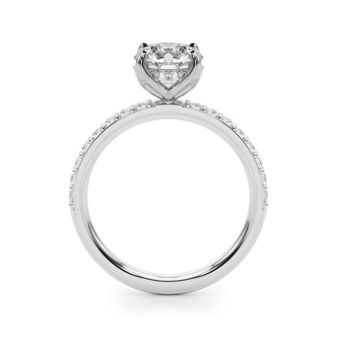 Silver Round Solitaire Pavé Diamond Engagement Ring with Four-Prong Setting 1
