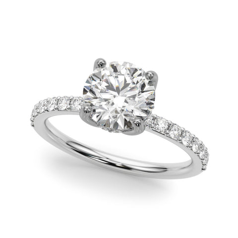 Silver Round Solitaire Pavé Diamond Engagement Ring with Four-Prong Setting 2