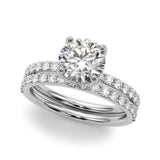 14K White Gold 2.02 Carat E VVS1 Round Solitaire Pavé Diamond Engagement Ring with Four-Prong Setting