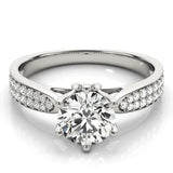 Silver Round Solitaire Pavé Split Shank Six-Prong Diamond Ring 1