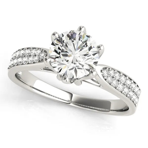 Silver Round Solitaire Pavé Split Shank Six-Prong Diamond Ring