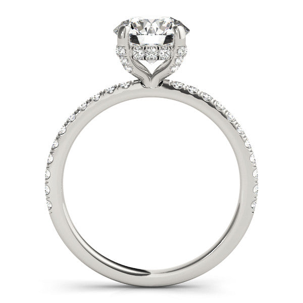 10K White Gold 1.50 Carat F VS1 Round Solitaire Pave Diamond Engagement Ring with Four-Prong Setting