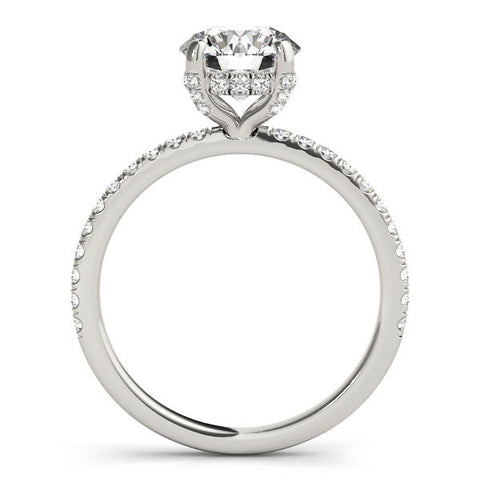Silver Fancy Pink Marquise Cut Diamond Solitaire Ring with Four-Prong Setting and Pavé Band