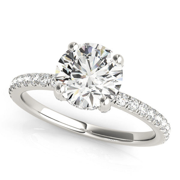 Silver Round Solitaire Pave Diamond Engagement Ring with Four-Prong Setting 2