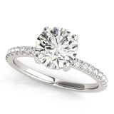Silver Round Solitaire Pave Diamond Engagement Ring with Four-Prong Setting 2