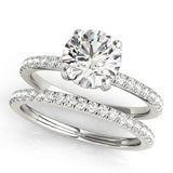 10K White Gold 2.09 Carat F VS1 Round Solitaire Pave Diamond Engagement Ring with Four-Prong Setting