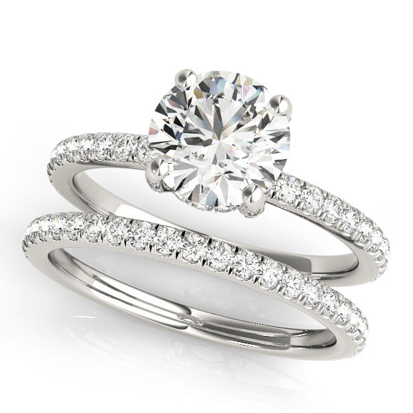 10K White Gold 2.09 Carat F VS1 Round Solitaire Pave Diamond Engagement Ring with Four-Prong Setting