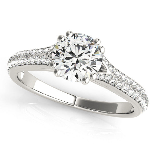 Silver Round Solitaire Pave Split Shank Engagement Ring with Six-Prong Setting 2