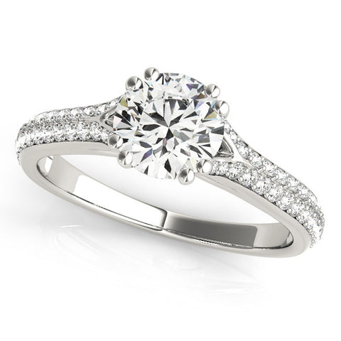 Silver Round Solitaire Pave Split Shank Engagement Ring with Six-Prong Setting 2