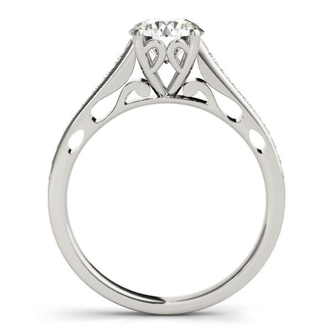 Silver Round Solitaire Prong Set Diamond Engagement Ring with Pave Band 1