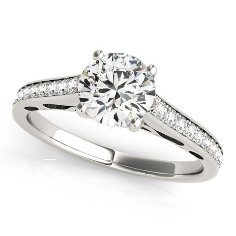 Silver Round Solitaire Prong Set Diamond Engagement Ring with Pave Band 2