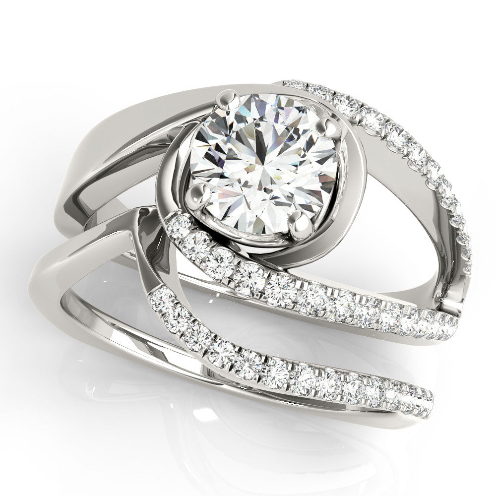 Silver Round Solitaire Split Shank Halo Prong Ring 2