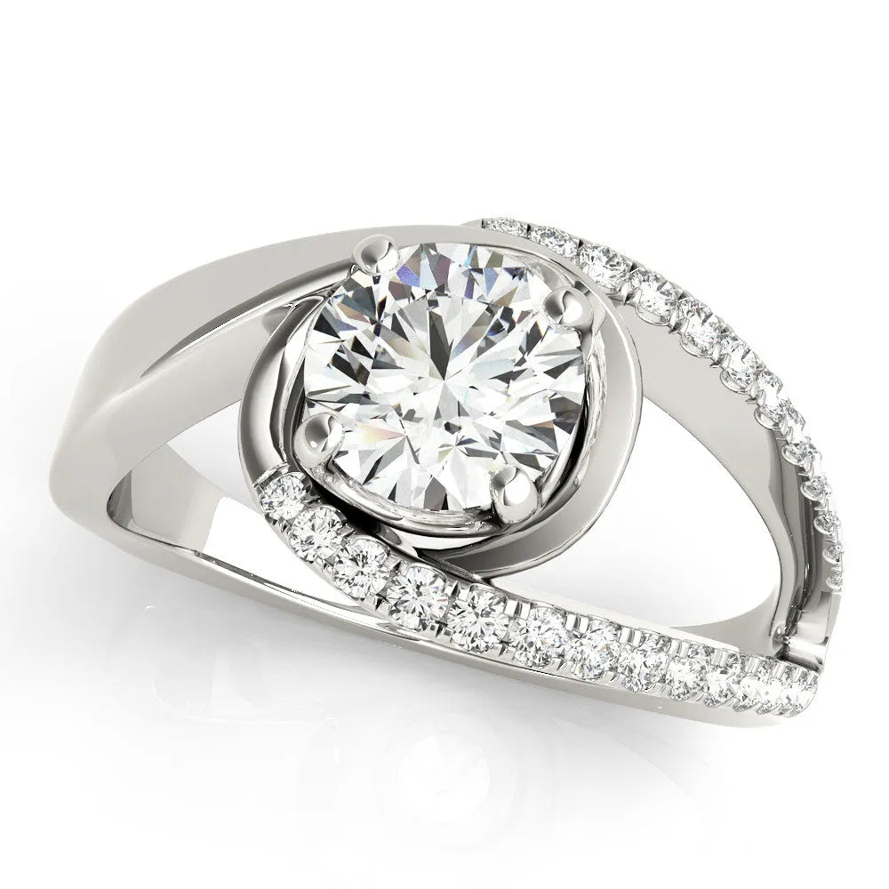 Silver Round Solitaire Split Shank Halo Prong Ring