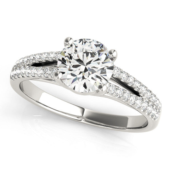 14K White Gold 3.03 Carat F VS1 Round Solitaire Split Shank Pavé Diamond Engagement Ring