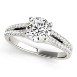 14K White Gold 3.03 Carat F VS1 Round Solitaire Split Shank Pavé Diamond Engagement Ring