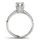 Silver Round Solitaire Split Shank Pave Diamond Engagement Ring with Four-Prong Setting 2