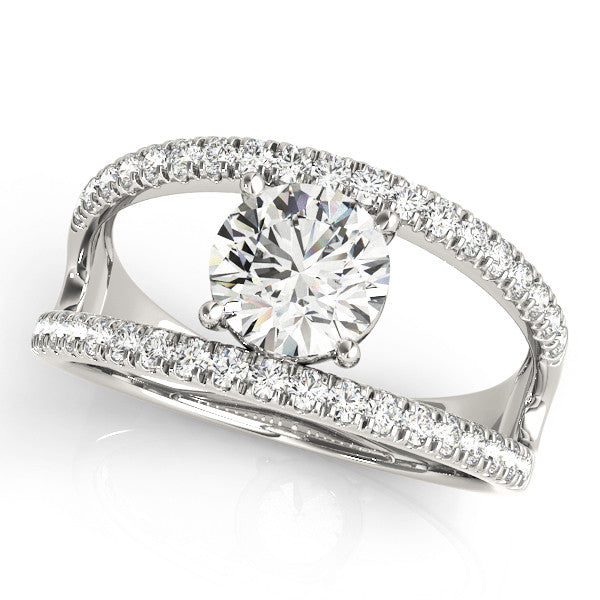 Silver Round Solitaire Split Shank Pave Diamond Ring 2