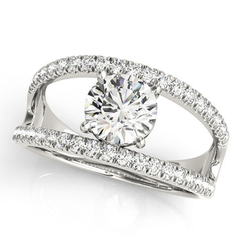 Silver Round Solitaire Split Shank Pave Diamond Ring 2