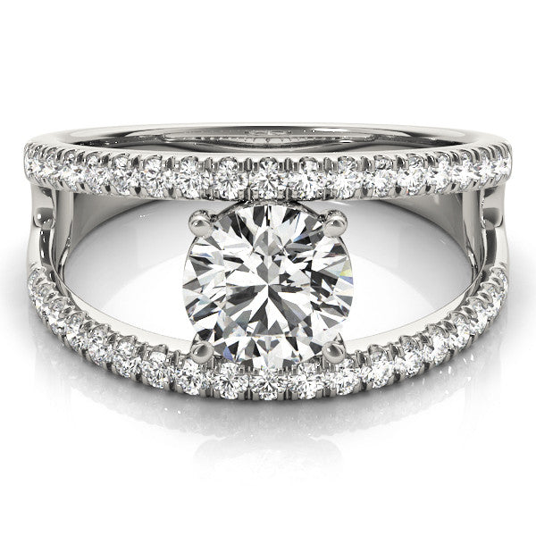 Silver Round Solitaire Split Shank Pave Diamond Ring