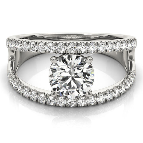 Silver Round Solitaire Split Shank Pave Diamond Ring