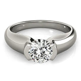 Silver Round Solitaire Tension Set Diamond Ring with Split Shank Band
