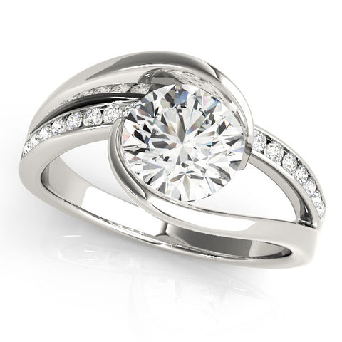 Silver Round Solitaire Tension-Set Diamond Split Shank Ring 1