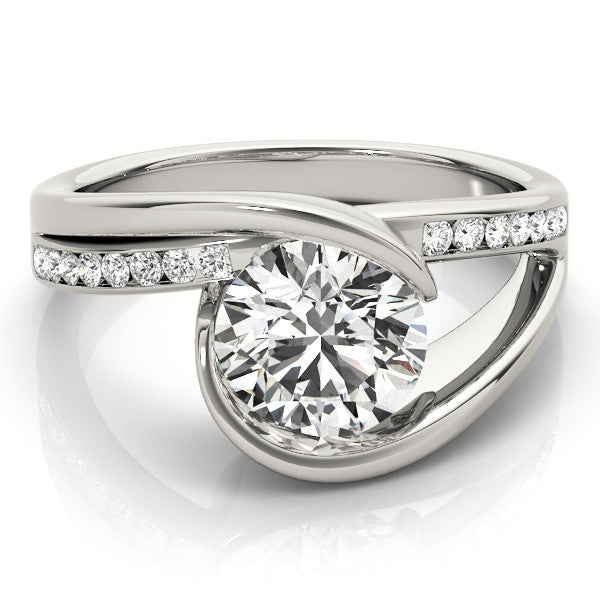 White gold Round Solitaire Tension-Set Diamond Split Shank Ring