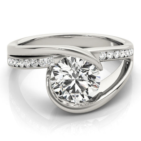 Silver Round Solitaire Tension-Set Diamond Split Shank Ring 2