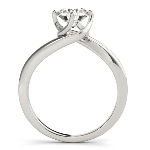 Silver Round Solitaire Twist Band Engagement Ring with Four-Prong Setting