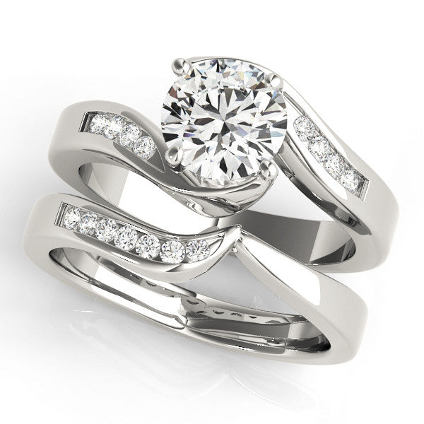 Silver Round Solitaire Twist Band with Channel Set Diamonds and Four-Prong Setting