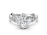 Silver Round Solitaire Twist Band with Leaf Prong Setting 1