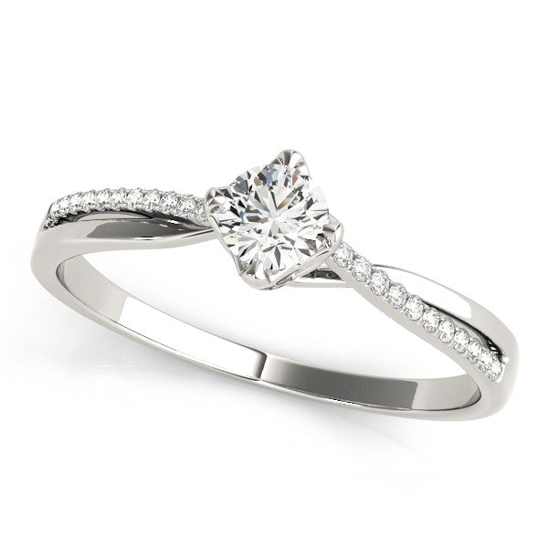 Silver Round Solitaire Twist Band with Pavé Diamonds and Four-Prong Setting 1
