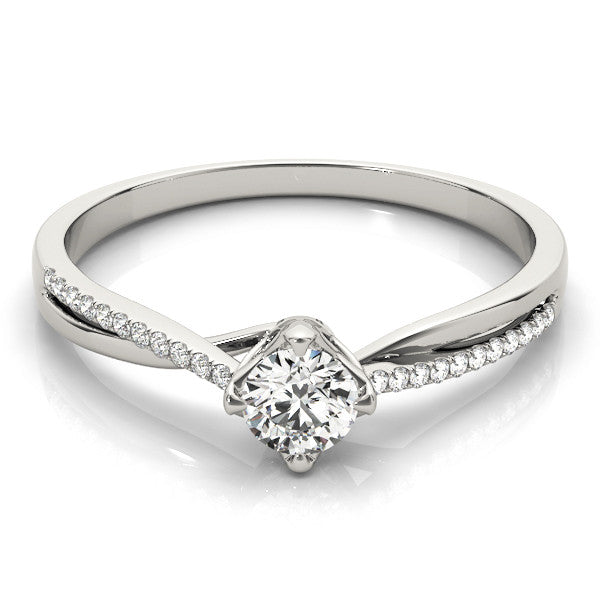 Silver Round Solitaire Twist Band with Pavé Diamonds and Four-Prong Setting 2