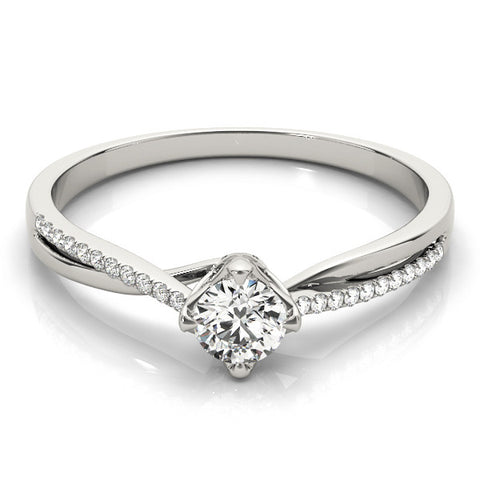 Silver Round Solitaire Twist Band with Pavé Diamonds and Four-Prong Setting 2