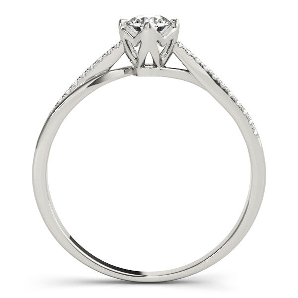 Silver Round Solitaire Twist Band with Pavé Diamonds and Four-Prong Setting