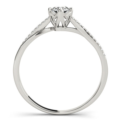 Silver Round Solitaire Twist Band with Pavé Diamonds and Four-Prong Setting