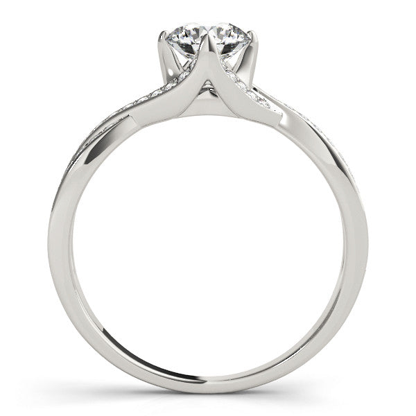 Silver Round Solitaire Twist Band with Pavé Setting and Four-Prong Mount