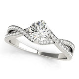 Silver Round Solitaire Twist Band with Pavé Setting and Four-Prong Mount