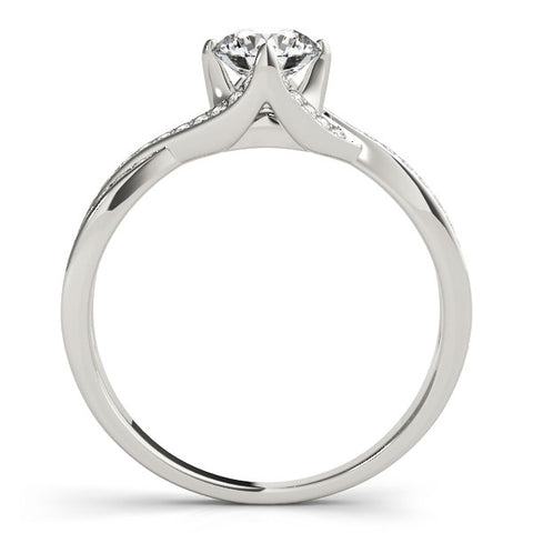 Silver Round Solitaire Twist Band with Pavé Setting and Four-Prong Mount