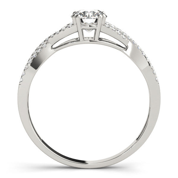 Silver Round Solitaire Twist Band with Pavé Setting and Four-Prong Setting 1
