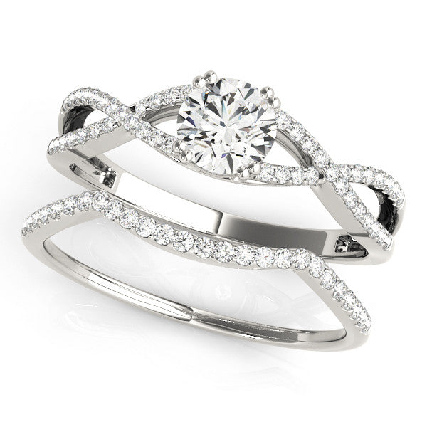 Silver Round Solitaire Twist Band with Pavé Setting and Four-Prong Setting